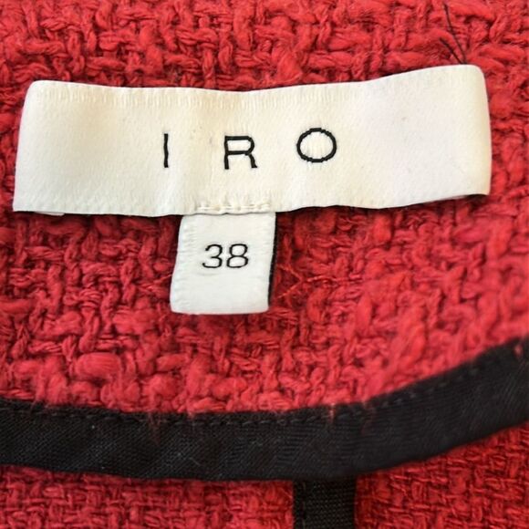 Iro Agnette Red Boucle Cotton Jacket Size 38 US 6 - Picture 9 of 11